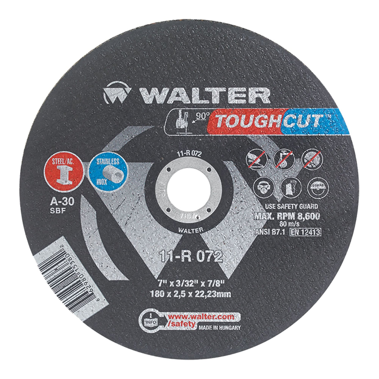 Toughcut™ Reinforced Cut-Off Wheel, 7" x 3/32", 7/8" Arbor, Type 1, Aluminum Oxide, 8600 RPM