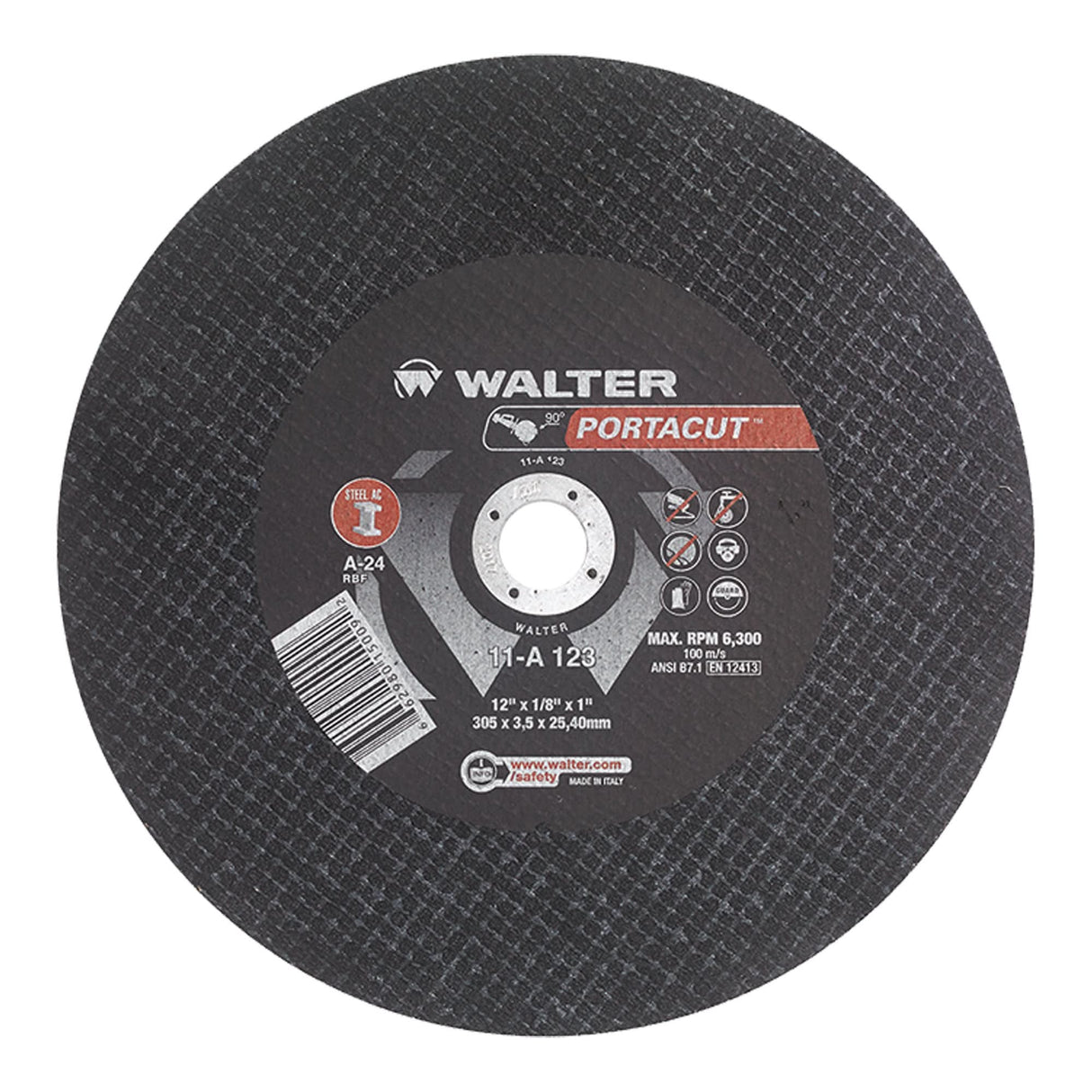 Portacut™ High Speed Cut-Off Wheel, 12" x 1/8", 1" Arbor, Type 1, Aluminum Oxide, 6300 RPM
