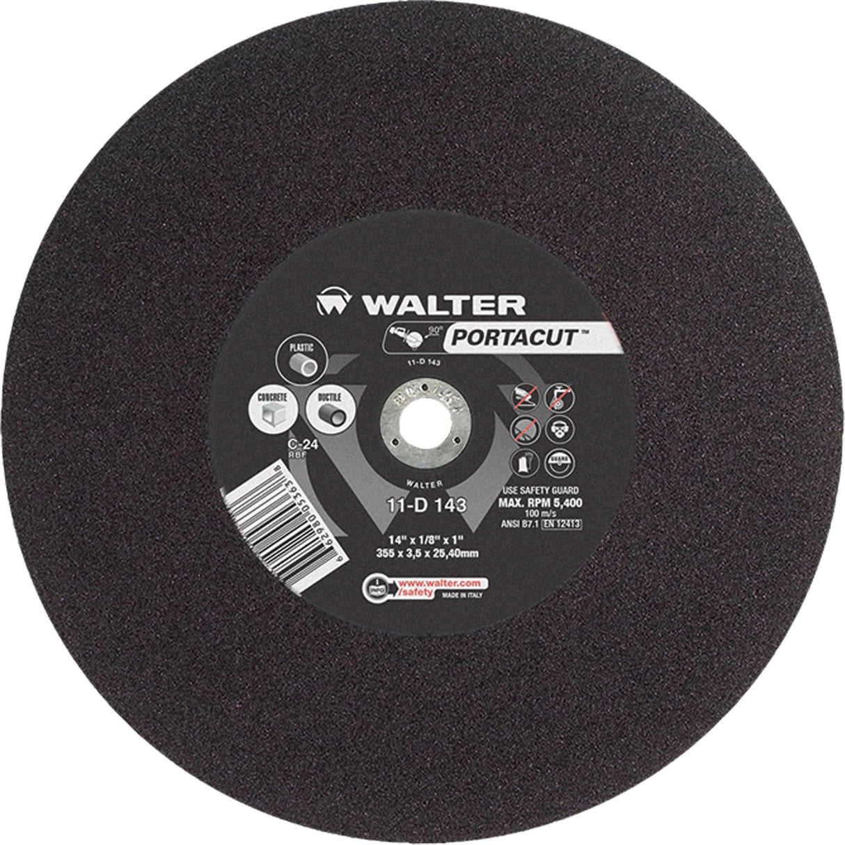 Portacut™ High Speed Cut-Off Wheel, 14" x 1/8", 1" Arbor, Type 1, Silicon Carbide, 5400 RPM
