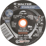 Depressed Centre Grinding Wheels - Stainless Type 27, 4-1/2" x 1/4", 5/8"-11 Arbor, Type 27S