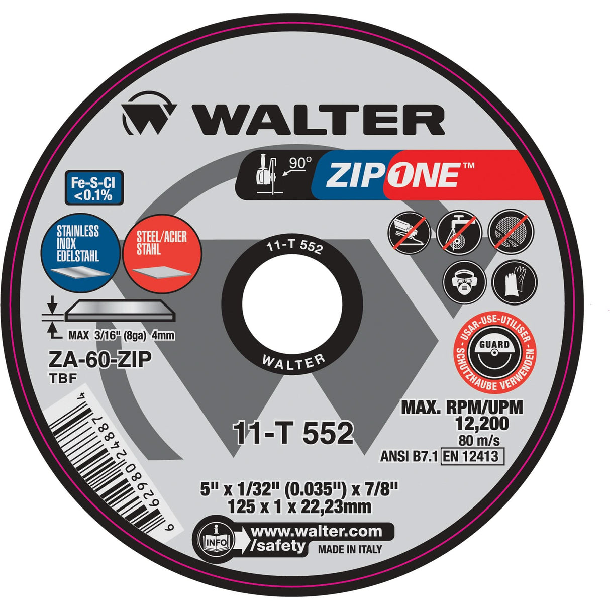 Zip One™ Cut-Off Wheel, 5" x 1/32", 7/8" Arbor, Type 1, Zirconia Alumina, 12200 RPM