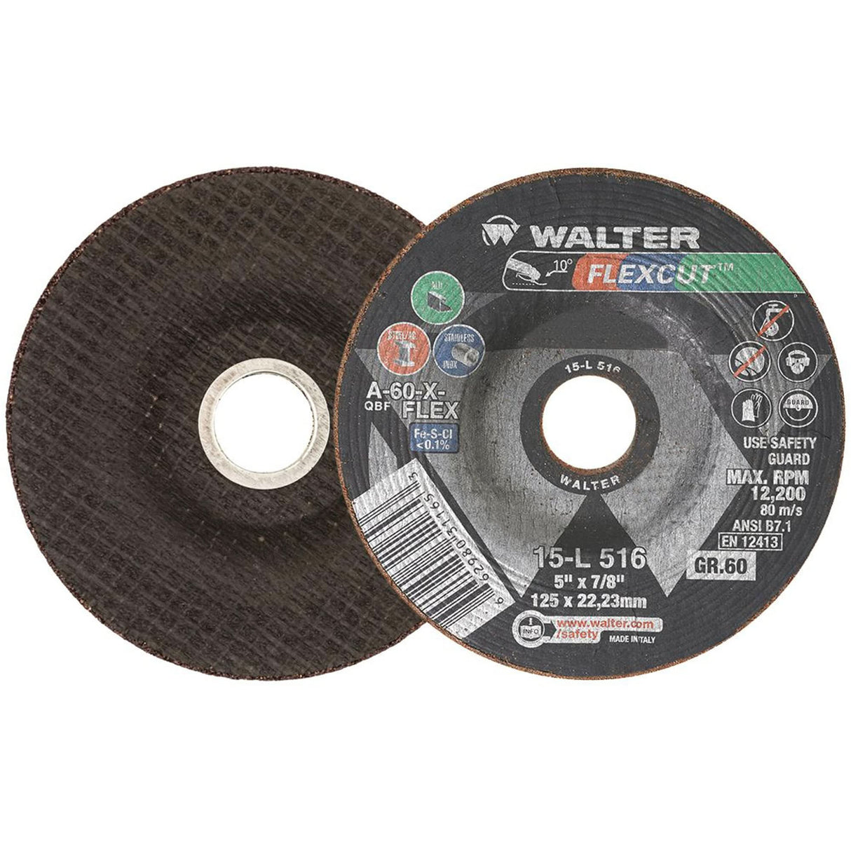 FLEXCUT™ Grinding Wheel, 5", 60 Grit, Aluminum Oxide, 7/8", 12200 RPM, Type 29