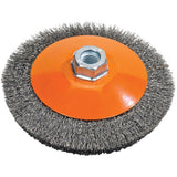 Saucer Crimped Wire Wheel, 6" Dia., 0.012" Fill, 5/8"-11 Arbor