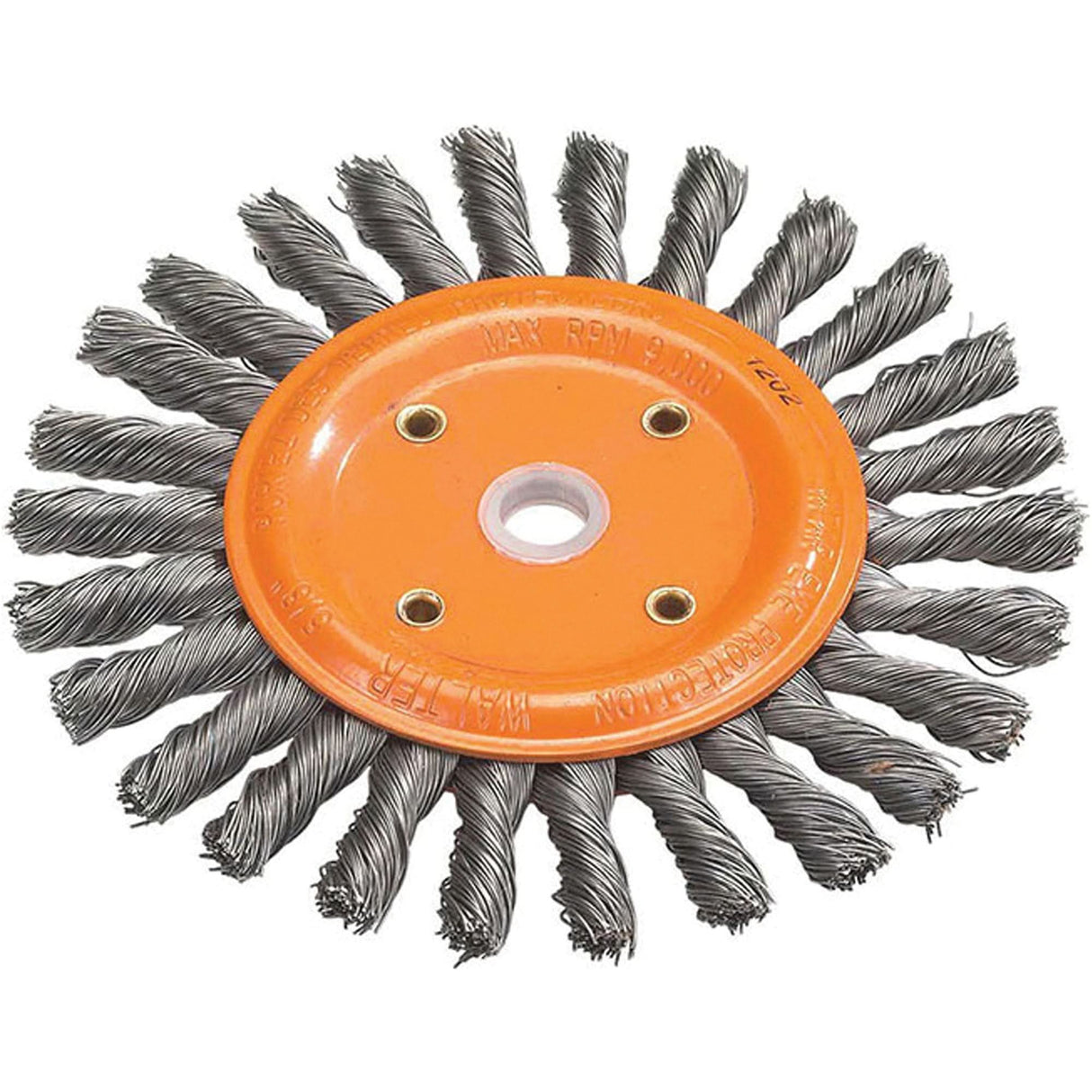 Knot-Twisted Wire Bench Wheel, 6" Dia., 0.0118" Fill, 5/8" Arbor, Steel