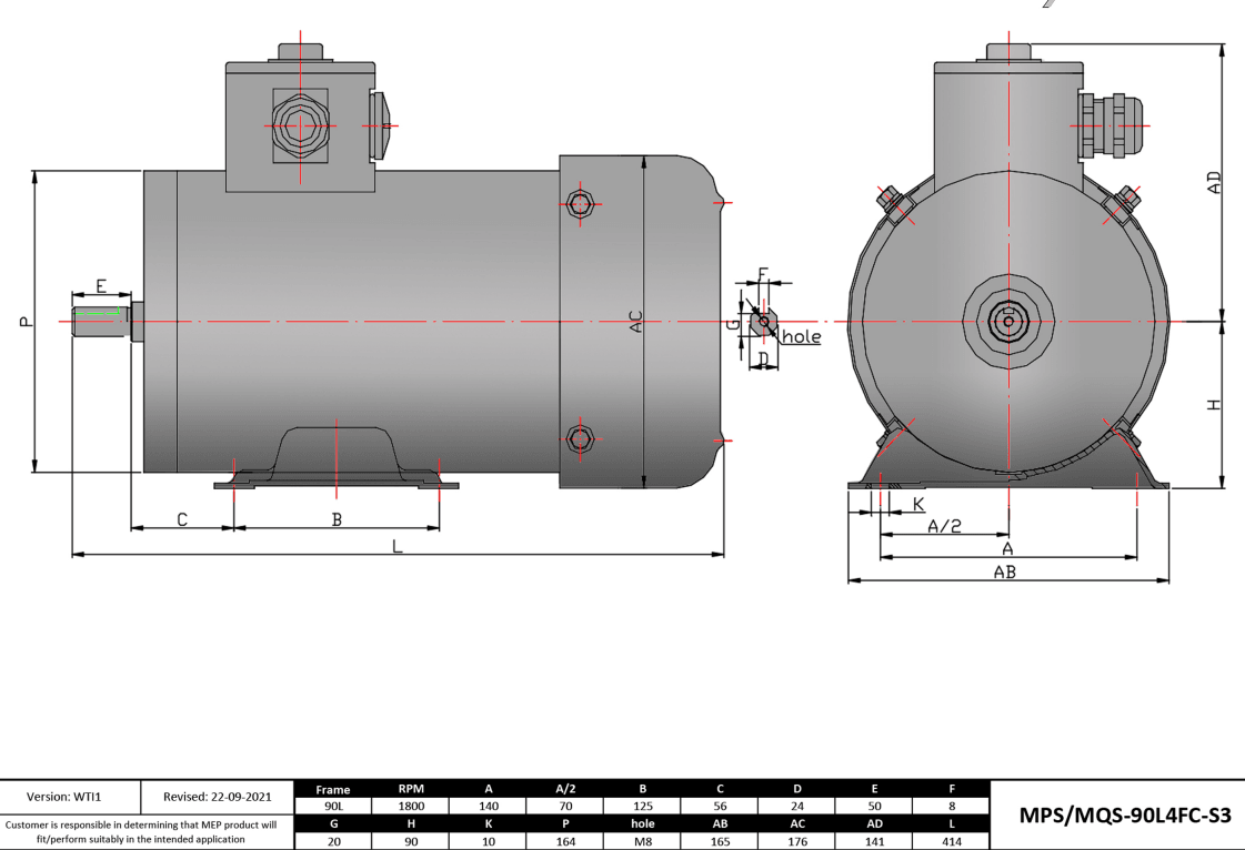 Max Motion MQS-90L4FC-S3 | IEC Motor 2HP, 1800RPM, 208-230/460V, Frame 90L, TEFC, Rigid Base