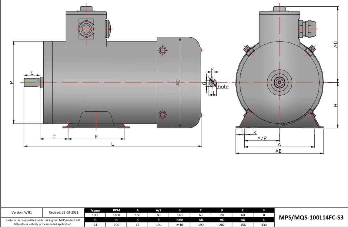 Max Motion MPS-100L14FC-S3 | IEC Motor 3HP, 1800RPM, 575V, Frame 100L, TEFC, Rigid Base