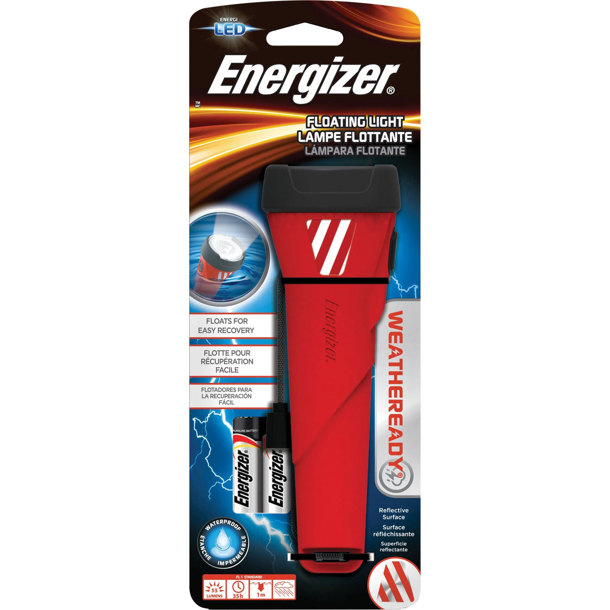 Weatheready® Floating Flashlight, LED, 55 Lumens, AA Batteries