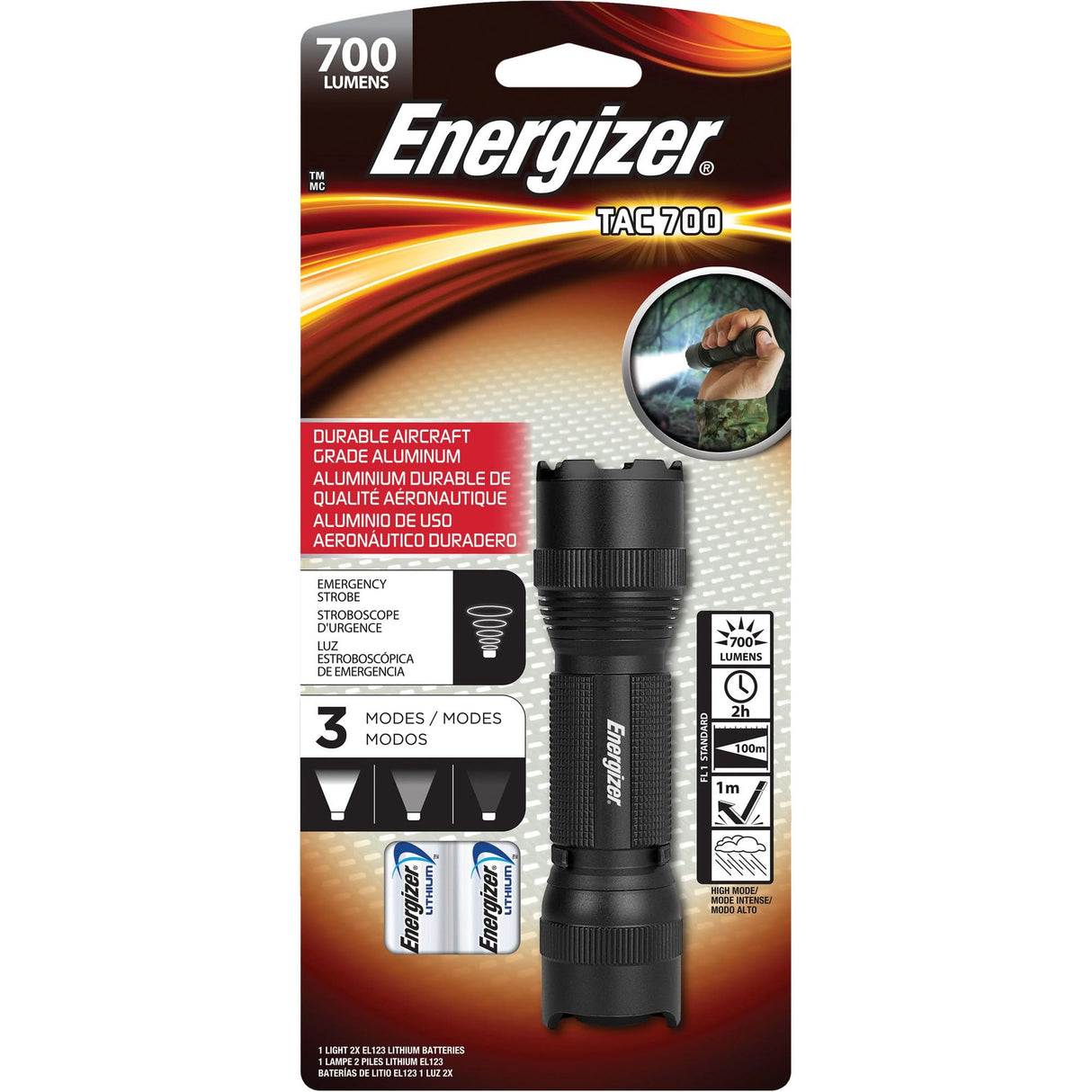 TAC 700 Flashlight, LED, 700 Lumens, CR123 Batteries