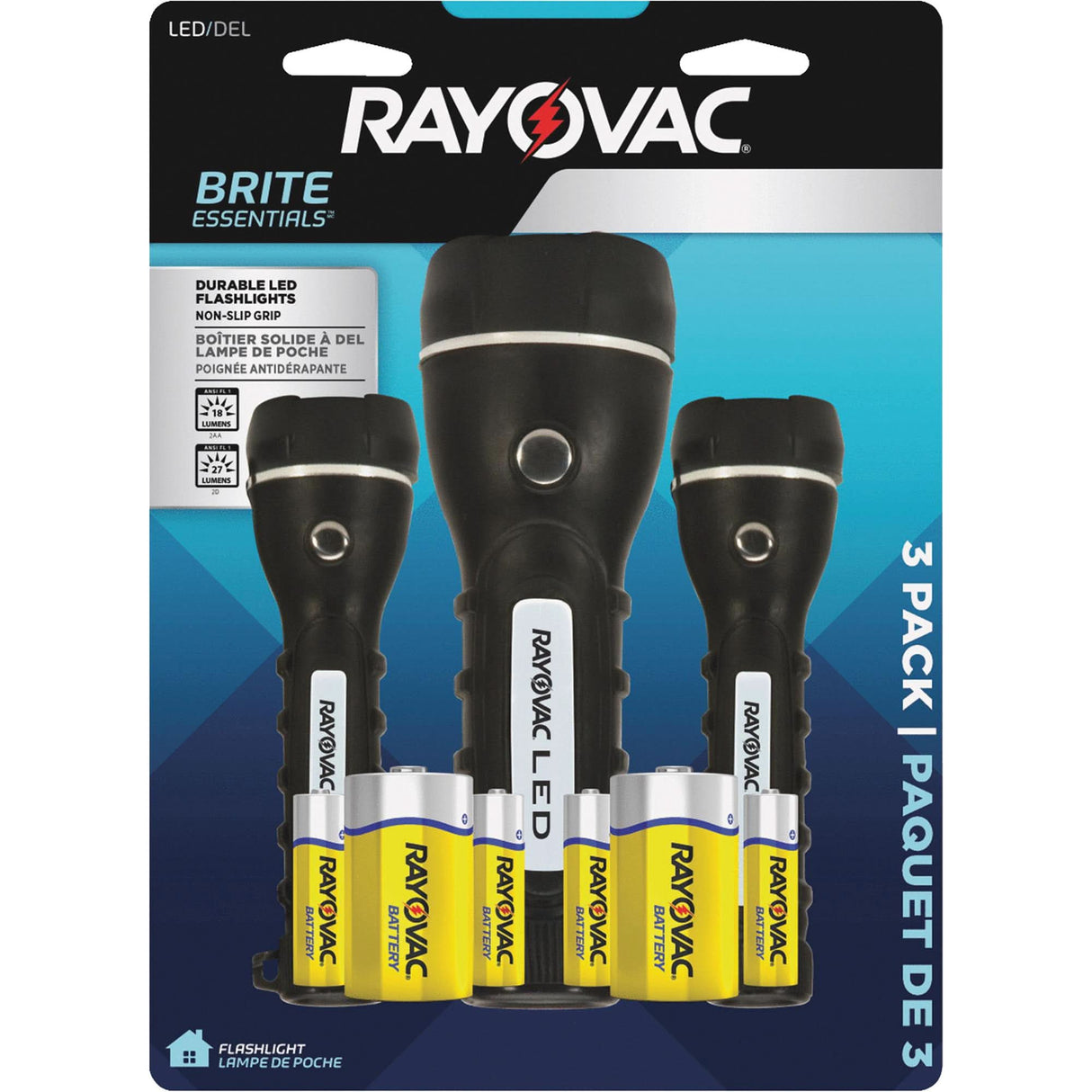 Brite Essentials™ Flashlight Pack, LED, 40/26 Lumens, D/AA Batteries