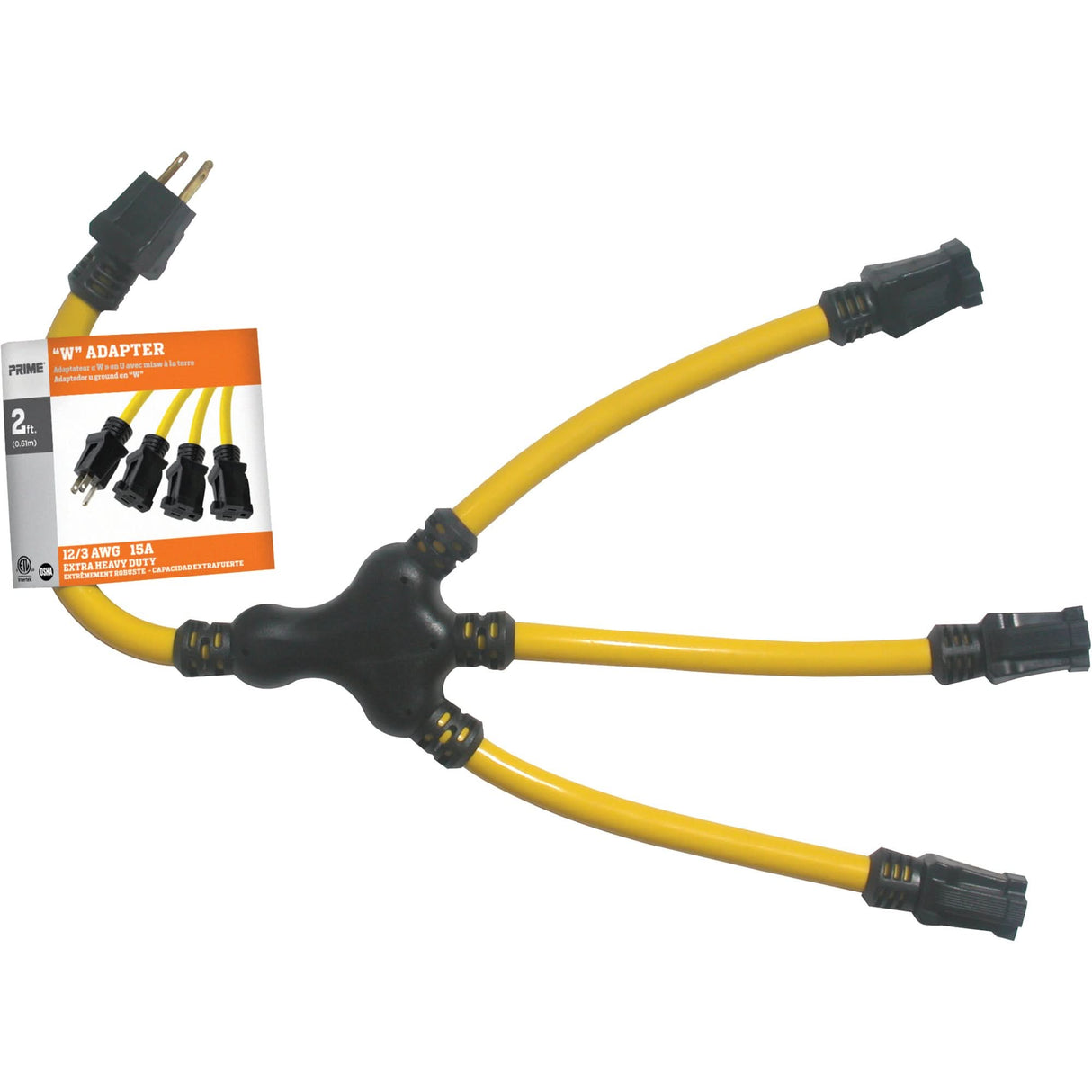 "W" Adapter, Outdoor, STW, 12/3 AWG, 15 A, 3 Outlet(s), 2'